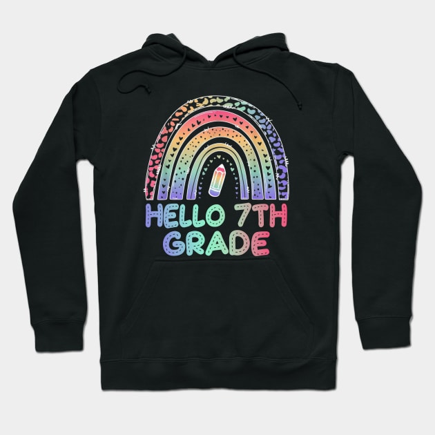 Hello 7th Grade Tie Dye Leopard Rainbow Back To School Hoodie by busines_night